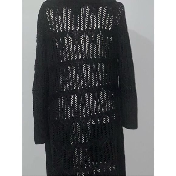 Lucky Brand long knit black cardigan Embroidered open  front S - Picture 2 of 7